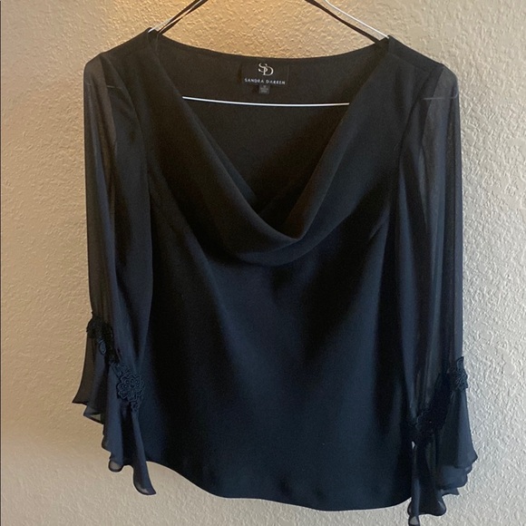 Sandra Darren Tops - Sandra Darren Black Ruffled 3/4 Sleeve Blouse
